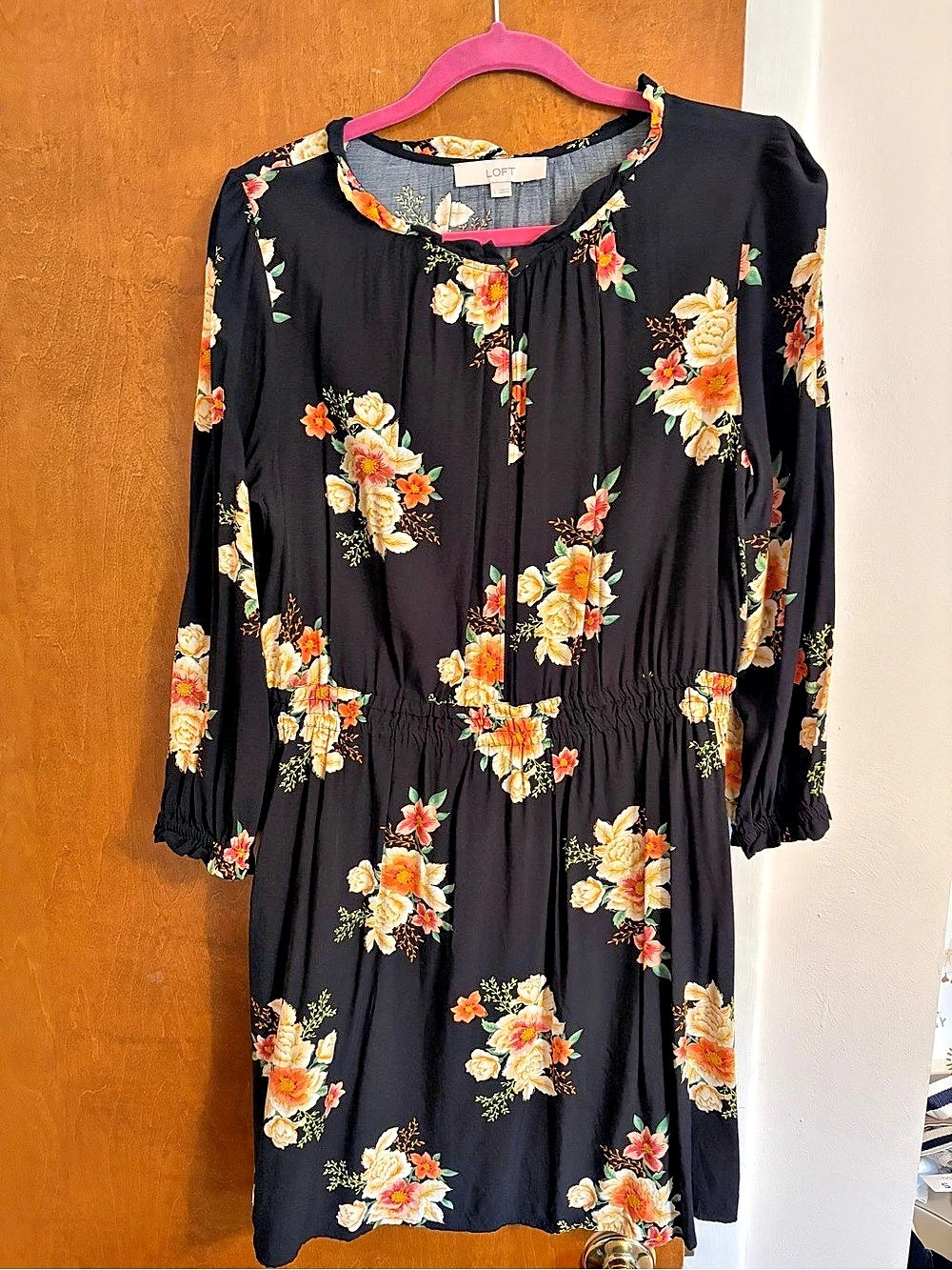 LOFT Floral Mini Dress in Black